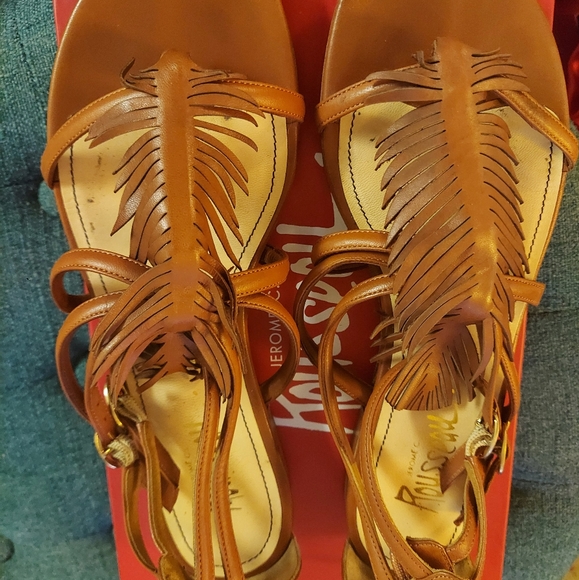 Jerome C. Rousseau Tan Leather Cult Feather Sandal - Picture 3 of 6